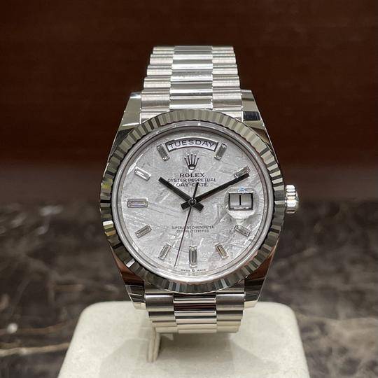 Buy Rolex Day-Date 40 White Gold Meteorite Baguette Dial New With Bitcoin |  Spend With Crypto Emporium