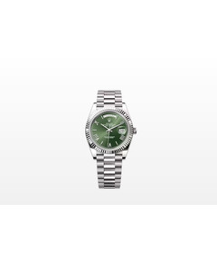 Rolex Day-Date 40 White Gold Olive Green for sale with Crypto Emporium