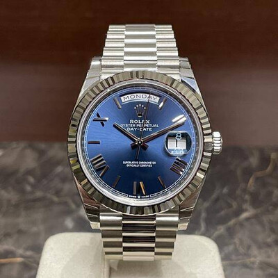Buy Rolex Day-Date 40 White Gold Blue Roman With Bitcoin | Spend With  Crypto Emporium