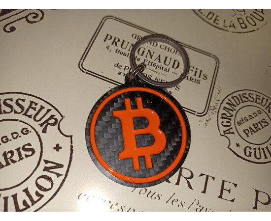 Carbon Fiber Engraved Bitcoin Keychain for sale with Crypto Emporium