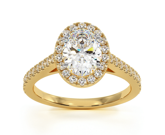 Georgina GIA Oval Diamond Halo Engagement Ring 18K Gold 1.55ct G/VS1 for sale with Crypto Emporium