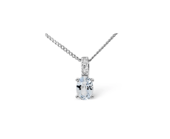 Aquamarine 0.34CT And Diamond 9K White Gold Pendant Necklace for sale with Crypto Emporium