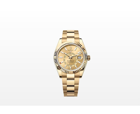 Rolex Sky-Dweller Yellow Gold Champagne Dial for sale with Crypto Emporium