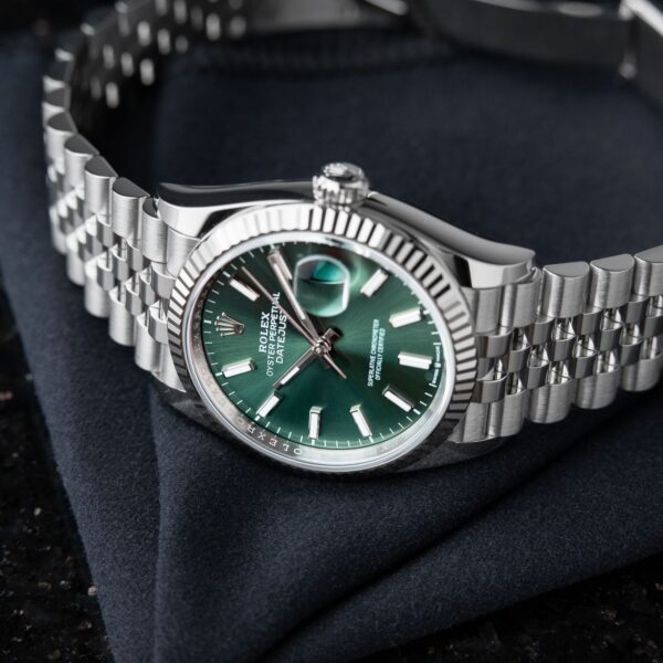 Rolex Datejust 36 White Gold Green Dial crown