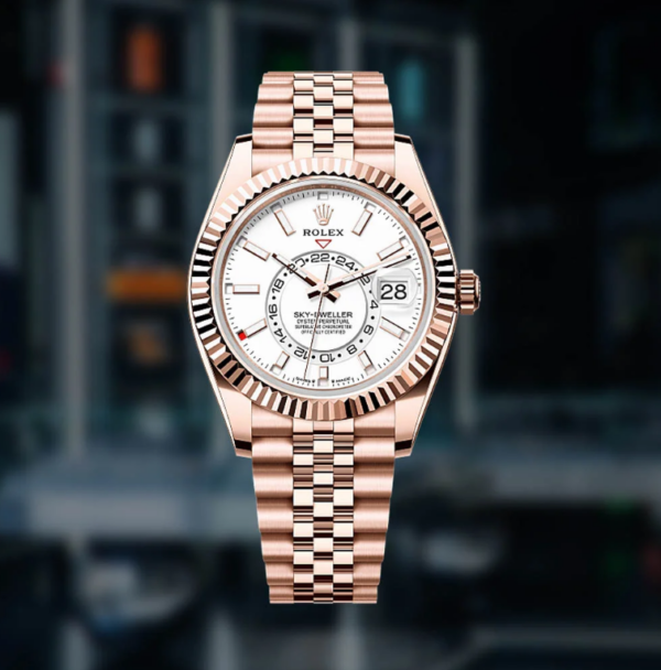 Rolex Sky-Dweller 42mm Everose Gold White Dial case