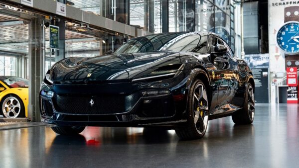 Ferrari Purosangue front bitcoin, crypto, luxury cars