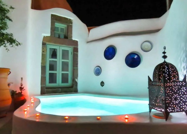 Santorini House Swimming Pool Night