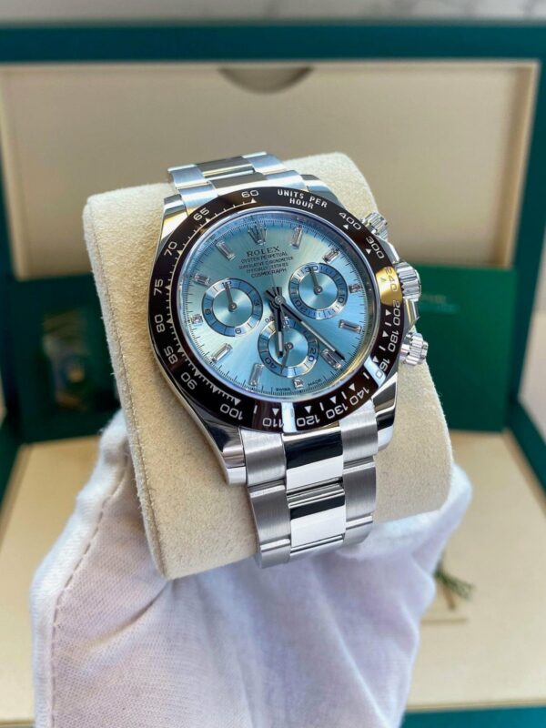 Rolex Daytona Platinum Ice Blue Baguette box