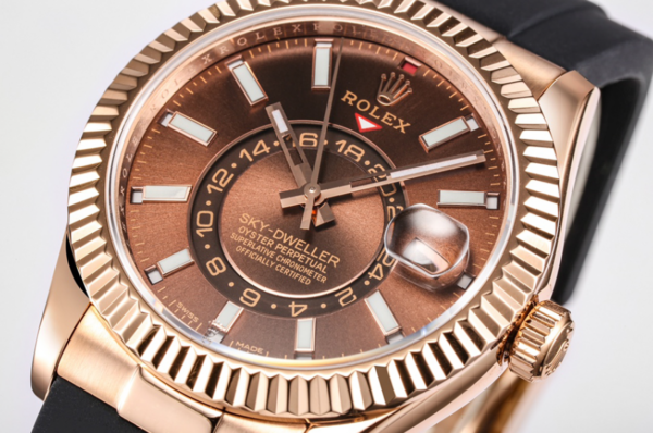 Rolex Sky-Dweller Everose Gold Chocolate Dial Oysterflex dial